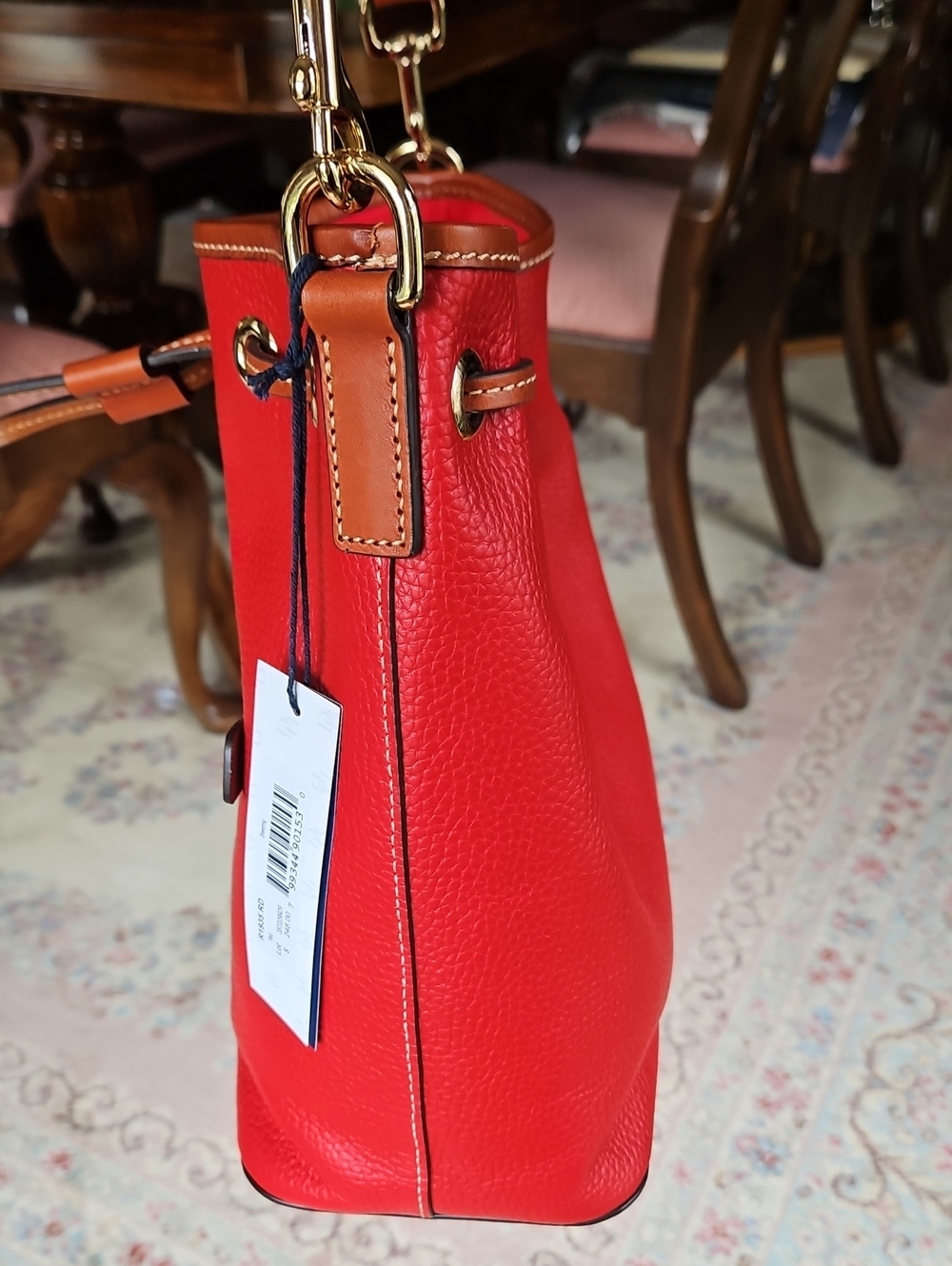 Dooney & Bourke Red Pebble Leather Drawstring Shoulder Bag - Picture 3 of 16